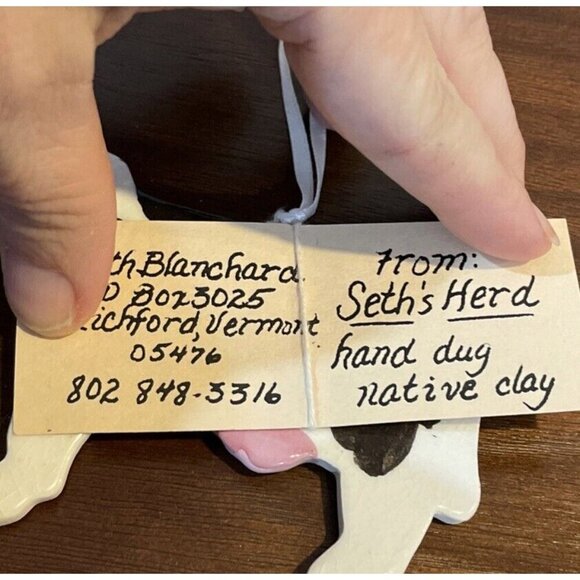Jersey Cow Christmas Tree Holiday Ornament Ceramic Hand Dug Native Clay Vintage - Picture 3 of 5